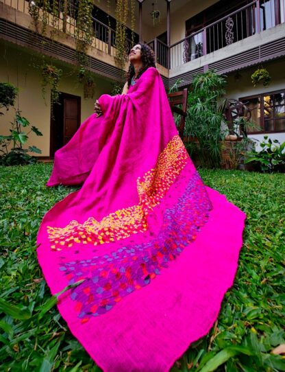 Calyz Pink Linen Saree with Collage Technique - Image 3